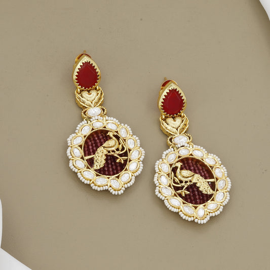 Traditional Kundan Polki & Pearl Peacock Jhumka Style Earrings
