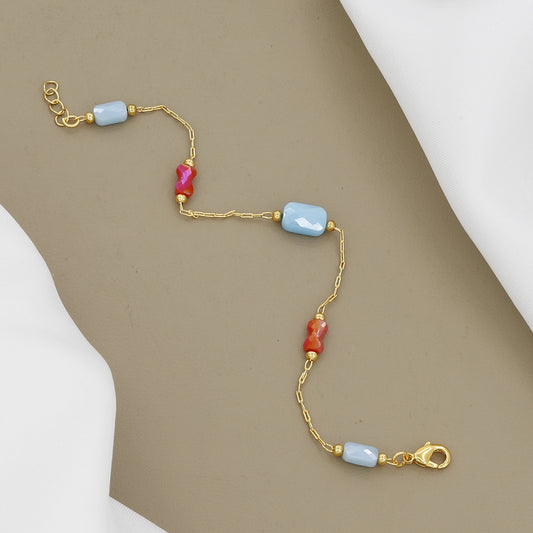 Minimalist Gold Link Bracelet with Stone Accents