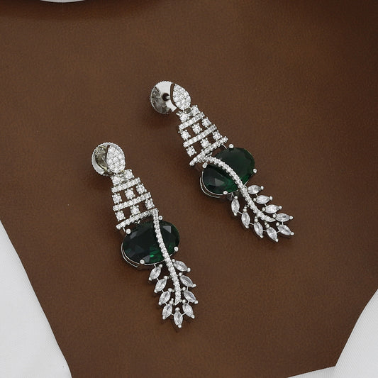 Silver Toned Luxury Emerald American Diamond Necklace Set