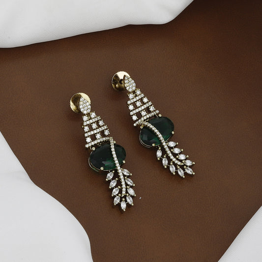 Mehndi Polished Luxury Emerald American Diamond Necklace Set