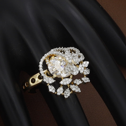 Gold Plated Floral Cluster Ring with Green Gemstone and White Zircon
