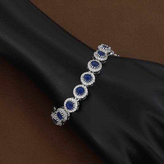 Luxury CZ Stone Silver Tone Tennis Circle Design Bracelet