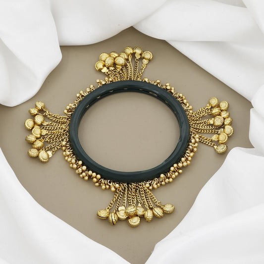 Set of 4 Gold Jhumka Bangles with Ghungroo Dangles