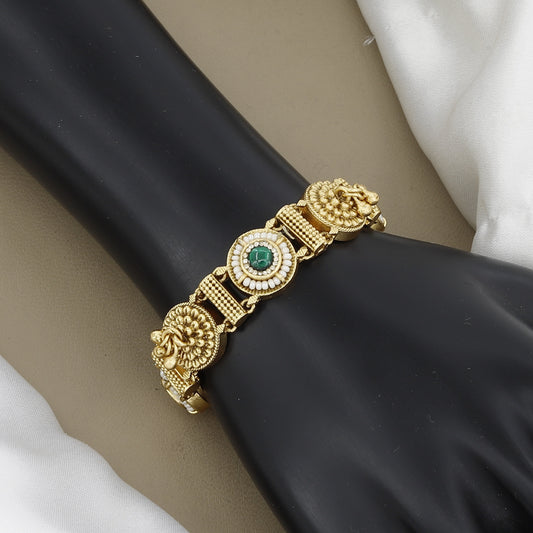 Antique Gold Temple Jewelry Bracelet with Ruby & Emerald Stones