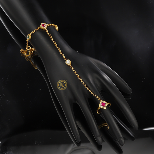 Gold Plated Antique Hath Panja with Kundan Accents