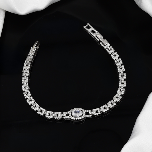 The Classic Silver Polished Oval Center Stone Bracelet