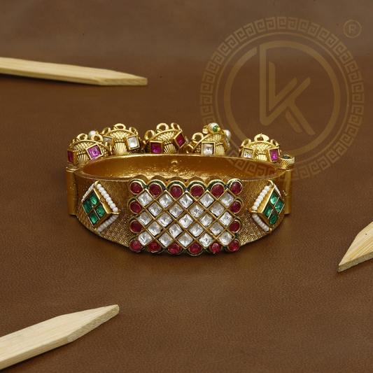 Traditional Jhumka Antique Kada with Gemstones