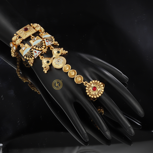 Antique Gold-Tone Enamel Hath Panja - Meenakari Style