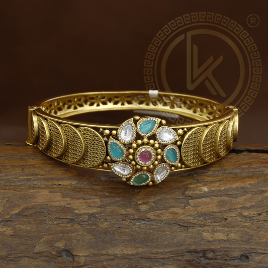 Vintage Style Hand Antique Kada with Colored Stones