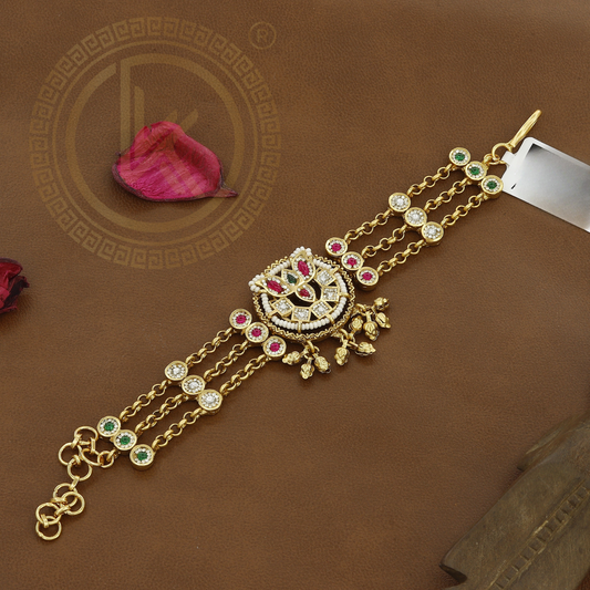 Unique Gold Hand Bracelet Intricate Floral Motif