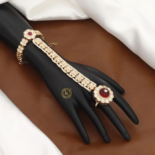 Gold Polki/Kundan Hath Panja with Bold Red Gems