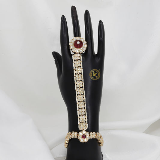 Gold Polki/Kundan Hath Panja with Bold Red Gems