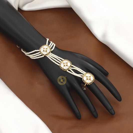 Pearl Hath Panja with Gold & White Stone Settings