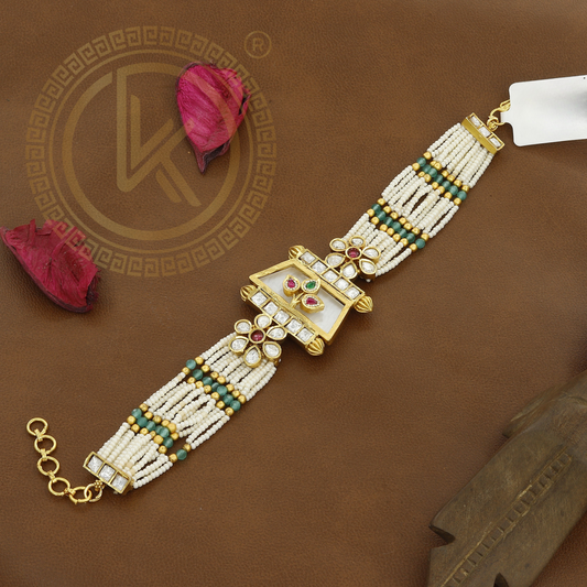 Elegant Beaded Antique Bracelet with Pearl & Gemstone