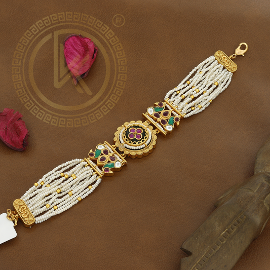 Unique Pearl & Gold Embellished Antique Bracelet