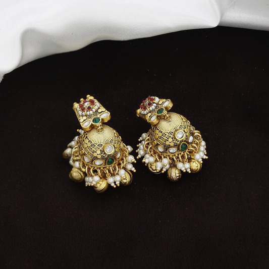 Premium Gold Plated CZ Necklace & Jhumka Earrings Set