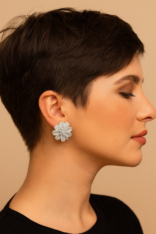 Dazzling Cubic Zirconia Flower Stud Earrings
