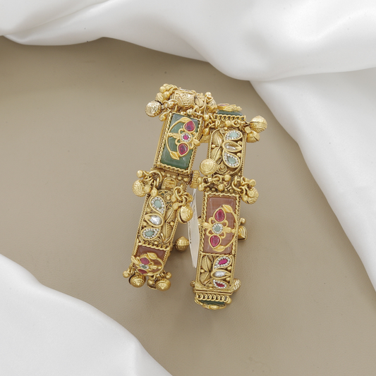 Pair of Traditional Gold Bangles with Gemstones