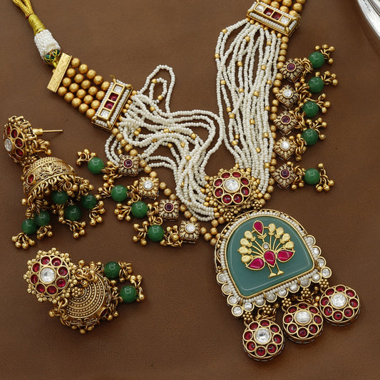 Antique Big Pendent Moti Heritage Short Necklace