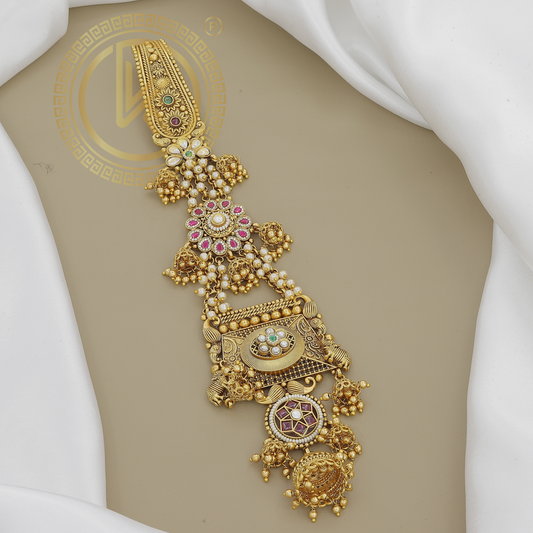 Antique Gold Belly Juda with Floral Pearls and Traditional Motifs