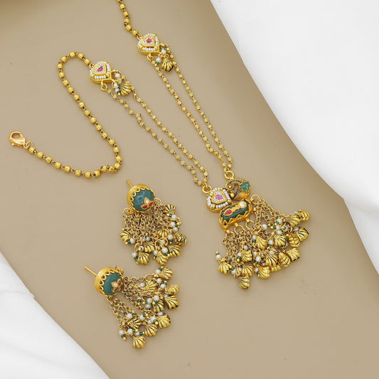 Antique Gold Plated Choker Necklace with Matching Earrings