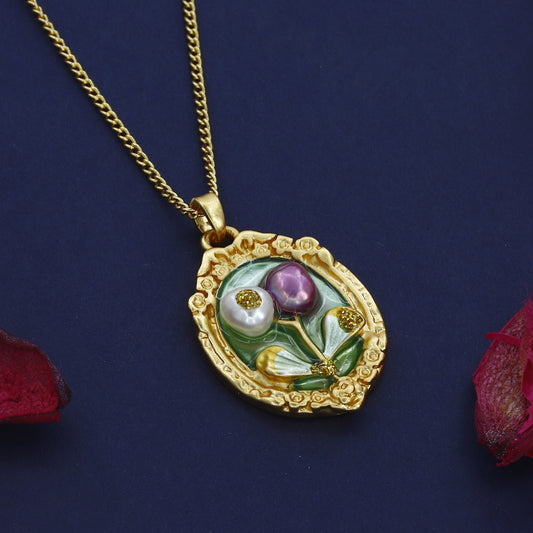 Flower Design Multi Color Vintage Pendent Necklace