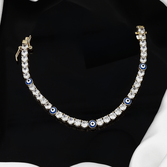 Gold Evil Eye Tennis Bracelet with CZ Stones