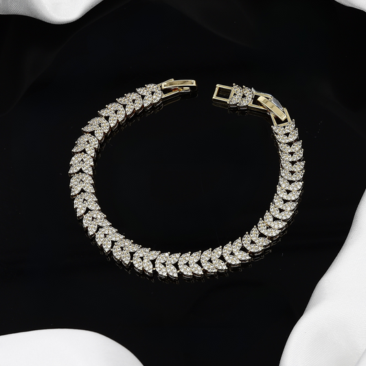 Gold Leaf Design Cubic Zirconia Tennis Bracelet
