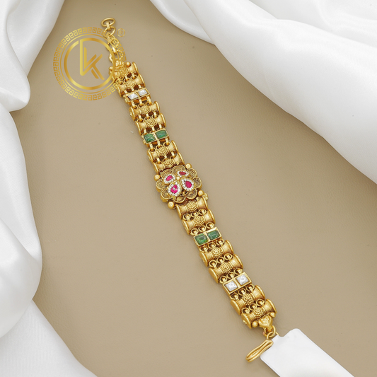Gold Plated Bracelet with Ruby, Emerald & White Stones