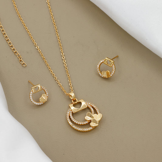 Gold Plated Heart & Clover Pendent Set