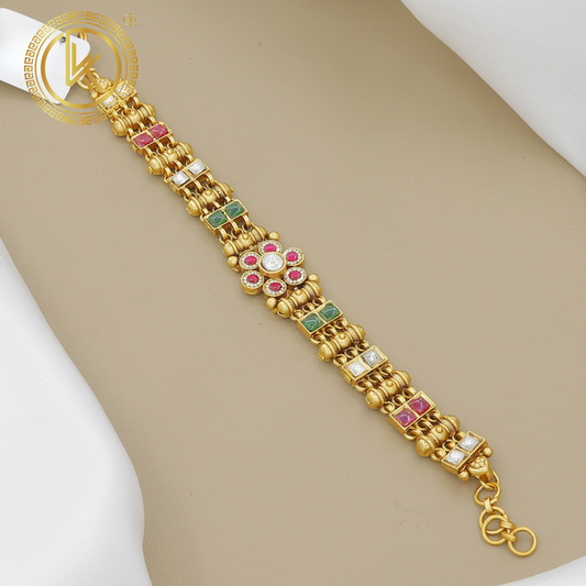 Gold Plated Ruby and Emerald Embellished Bracelet