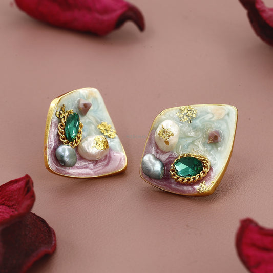 Multi Color Stone Medium Size Vintage Earrings