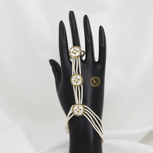 Pearl Hath Panja with Gold & White Stone Settings