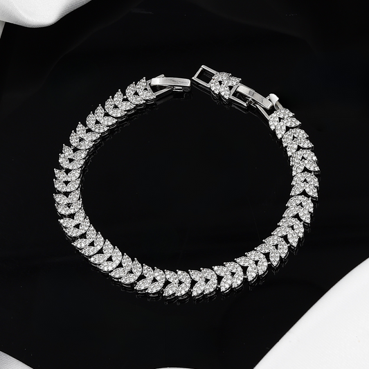 Silver Leaf Design CZ Bracelet