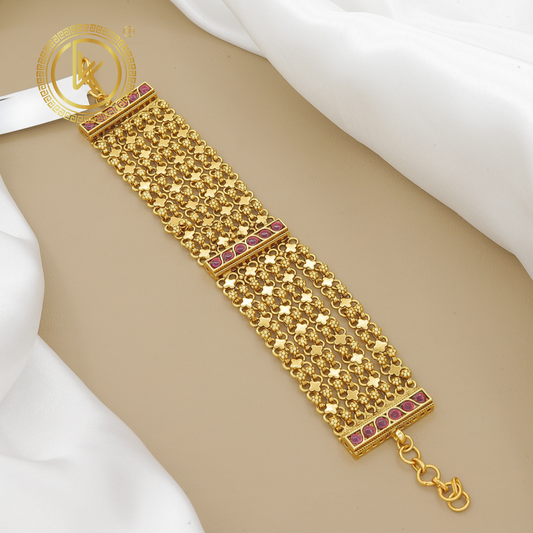 Traditional Gold Plated Jaali Bracelet with Ruby Stones