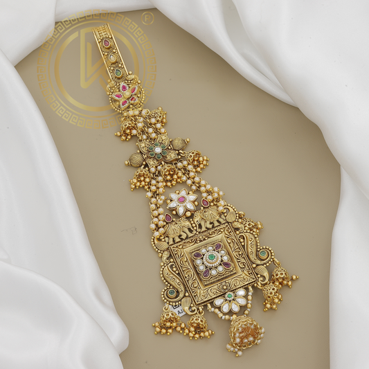 Traditional Square Belly Juda with Elephant Motif and Floral Embellishments