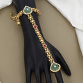 Gold-Plated Kundan Hathphool with Emerald-Green & Ruby-Red Accents
