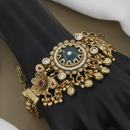 Regal Matte Gold Toned Antique Kundan Bracelet