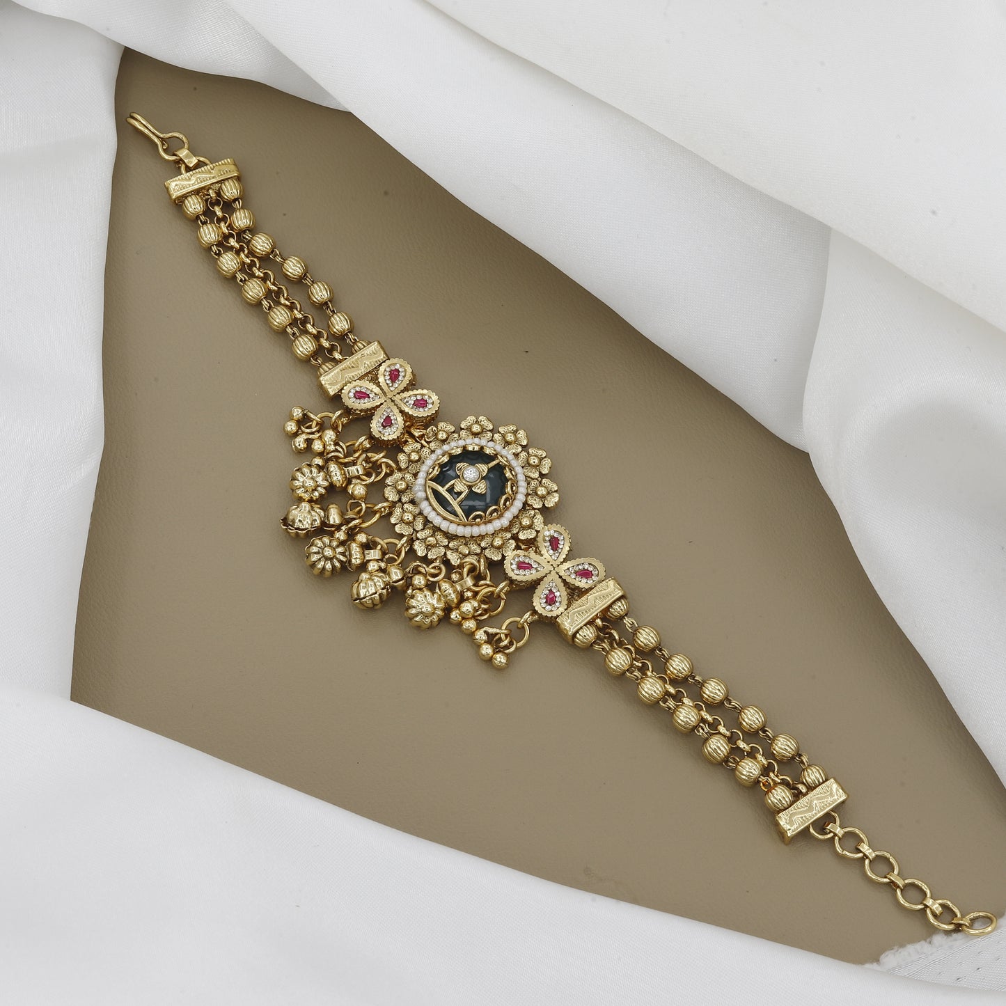 Traditional Indian Regal Black Meenakari Bracelet