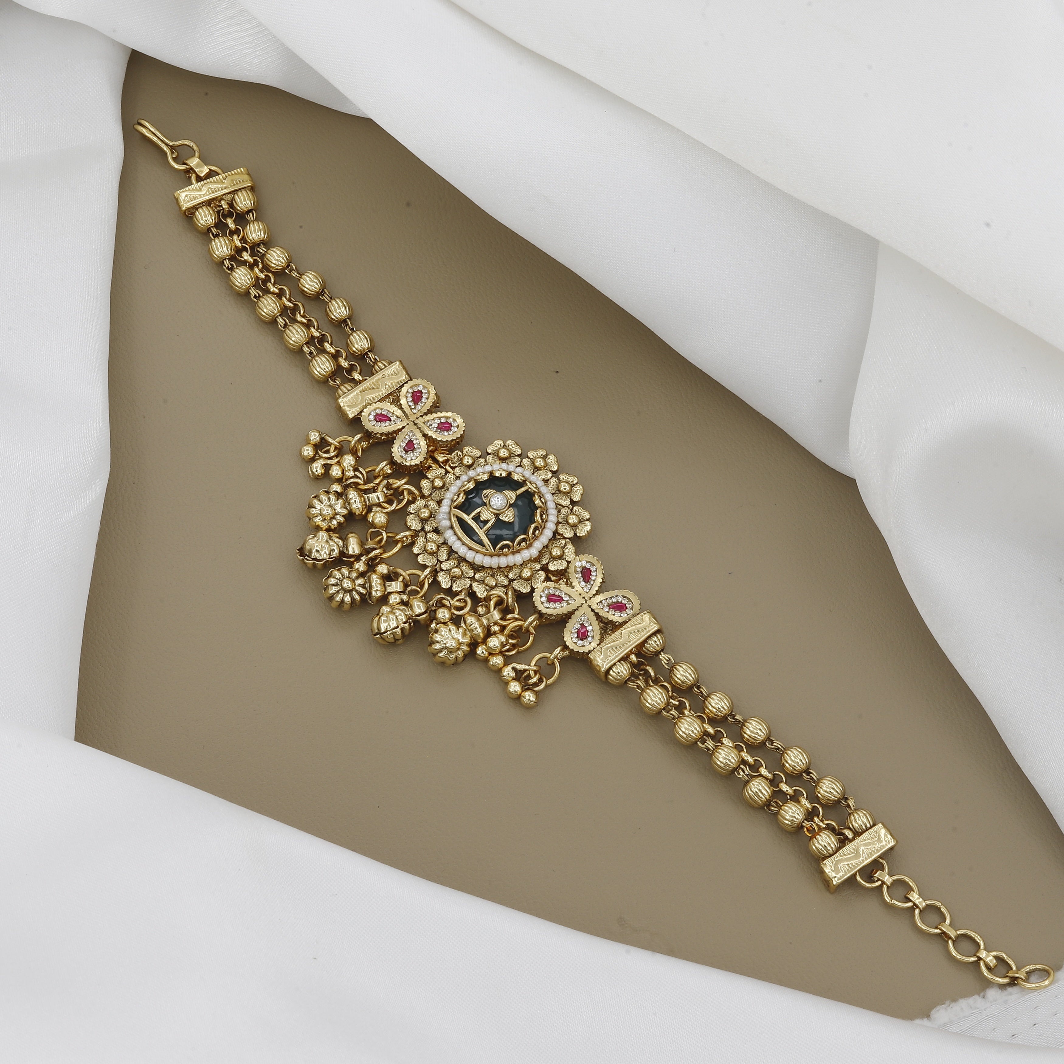 Traditional Indian Regal Black Meenakari Bracelet