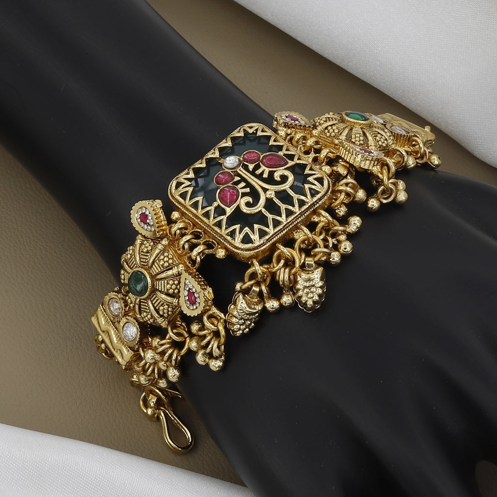 Geometric Antique Bracelet with Ruby & Green Gemstones