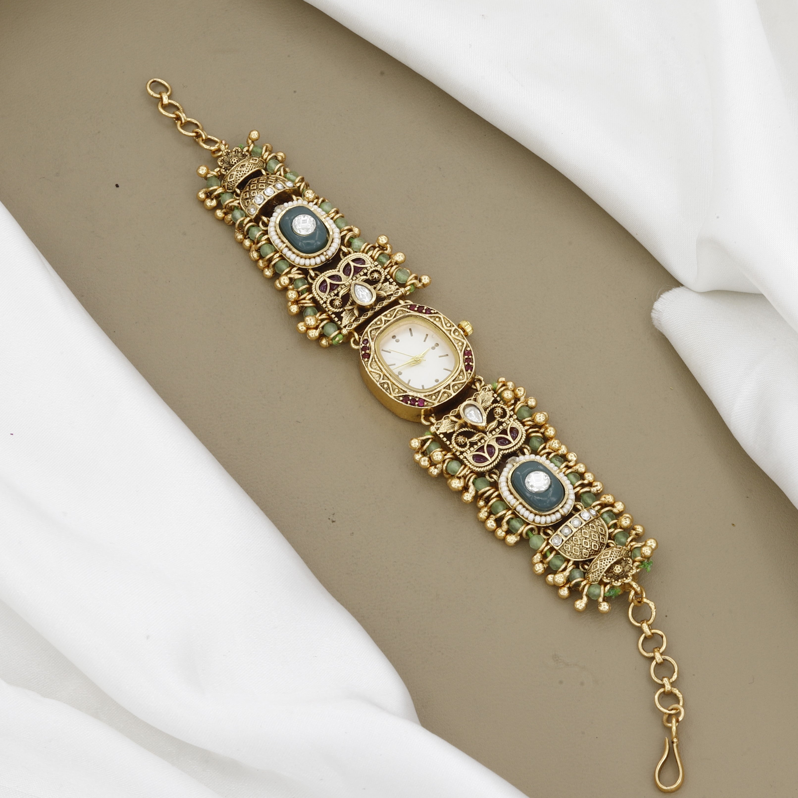 Ethnic Pearl Handcrafted Antique Gold Filigree Watch
