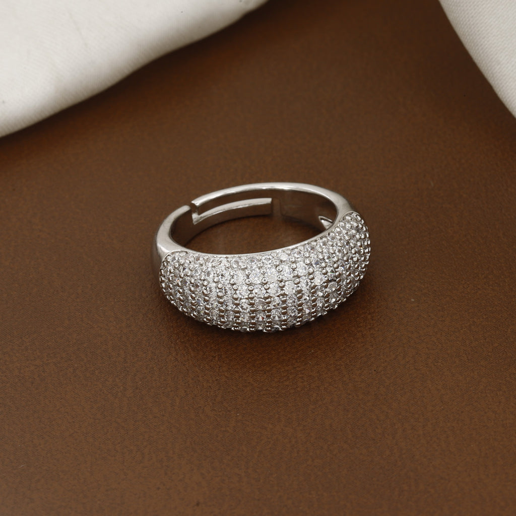 Silver-Tone Pave Crystal Dome Ring