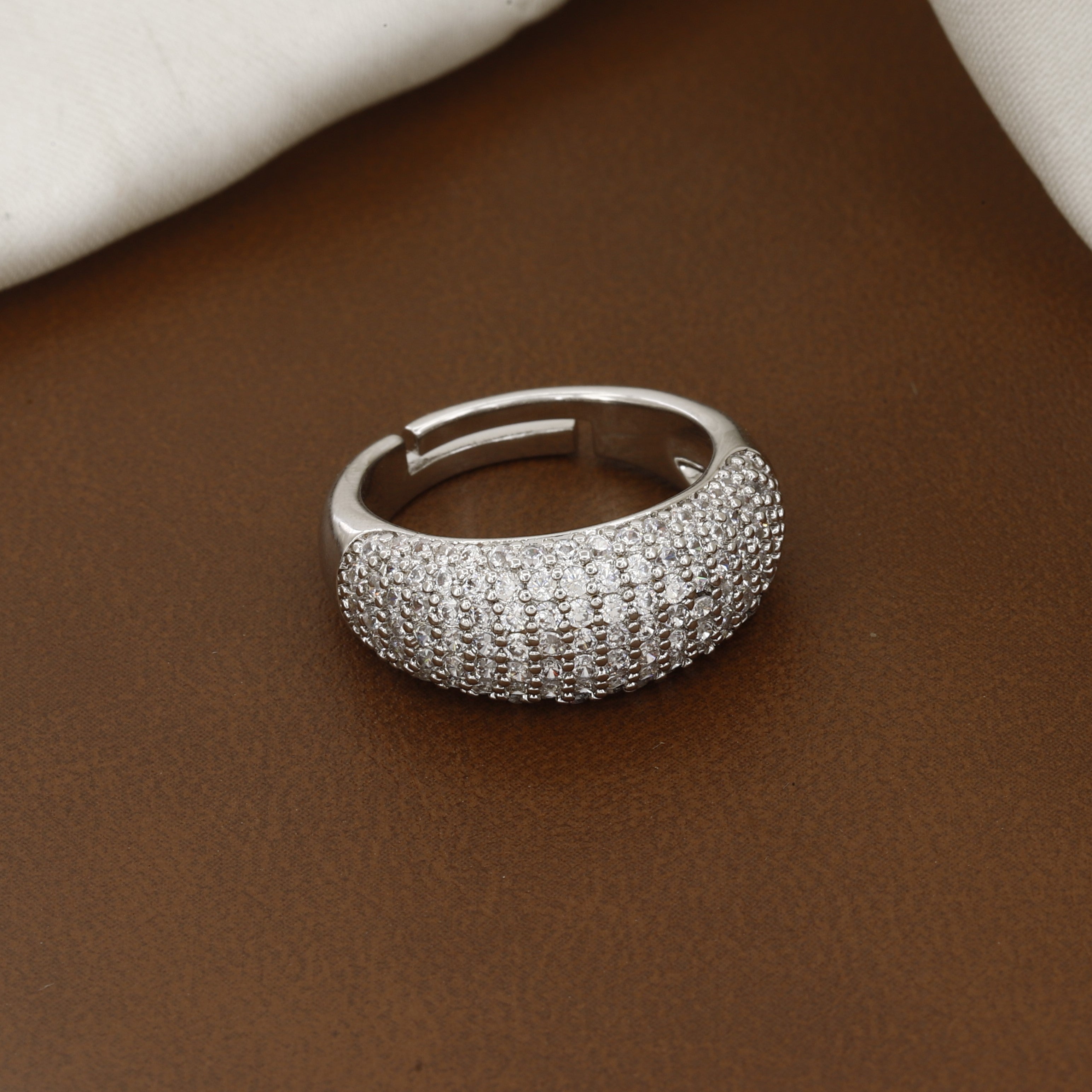 Silver-Tone Pave Crystal Dome Ring