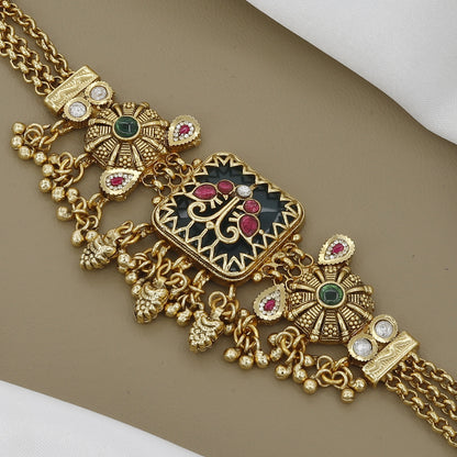 Geometric Antique Bracelet with Ruby & Green Gemstones
