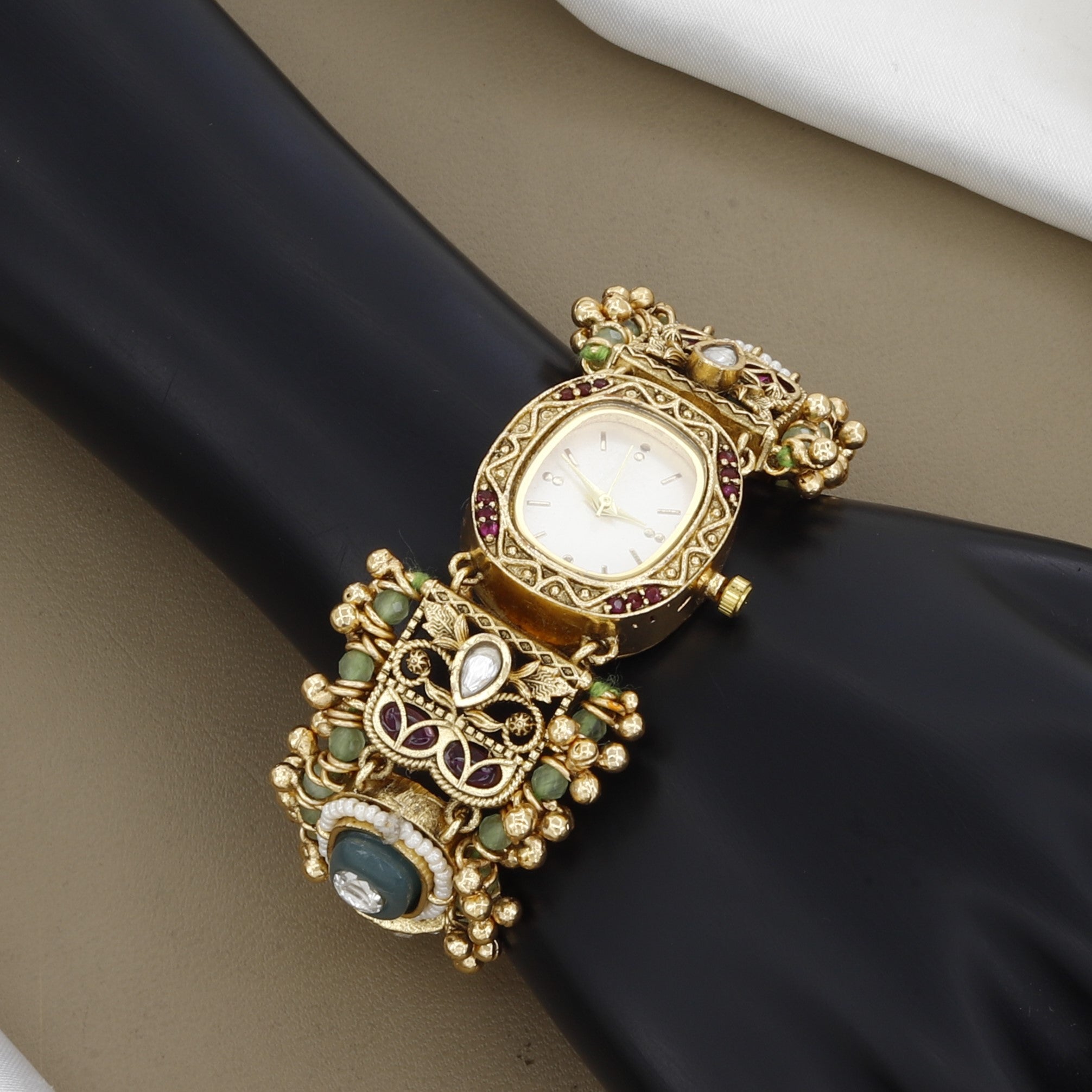 Ethnic Pearl Handcrafted Antique Gold Filigree Watch