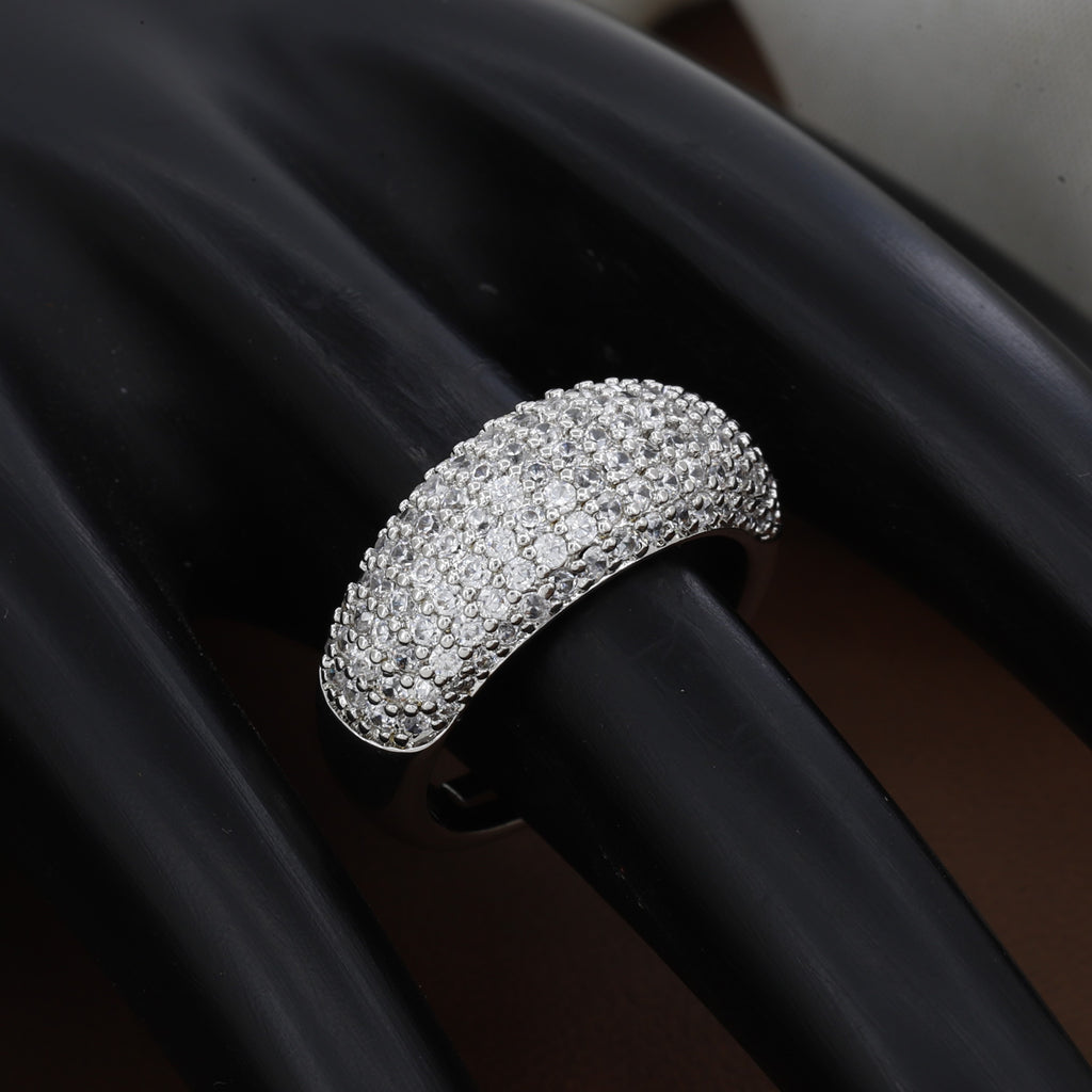 Silver-Tone Pave Crystal Dome Ring