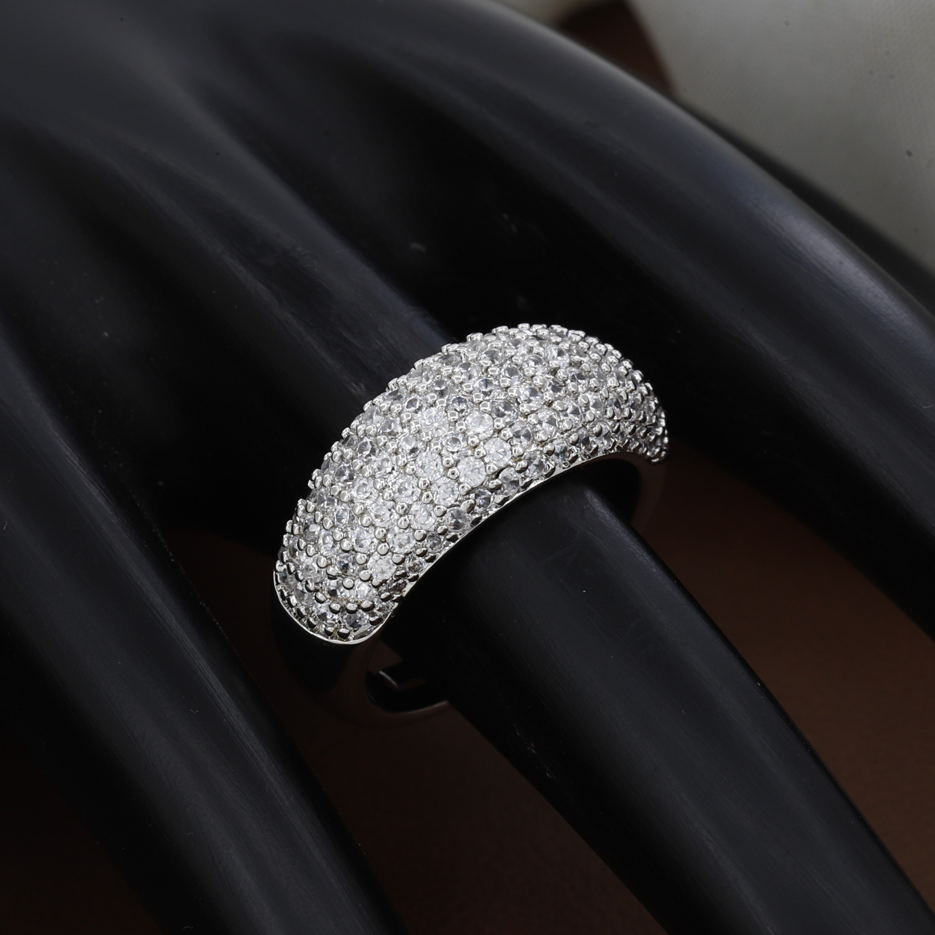 Silver-Tone Pave Crystal Dome Ring