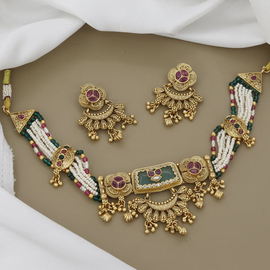Pearl & Meenakari Antique Wedding Necklace Set