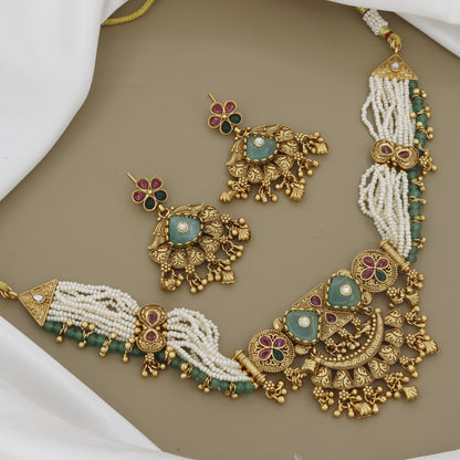 Indian Kundan Style Wedding Necklace With Earrings